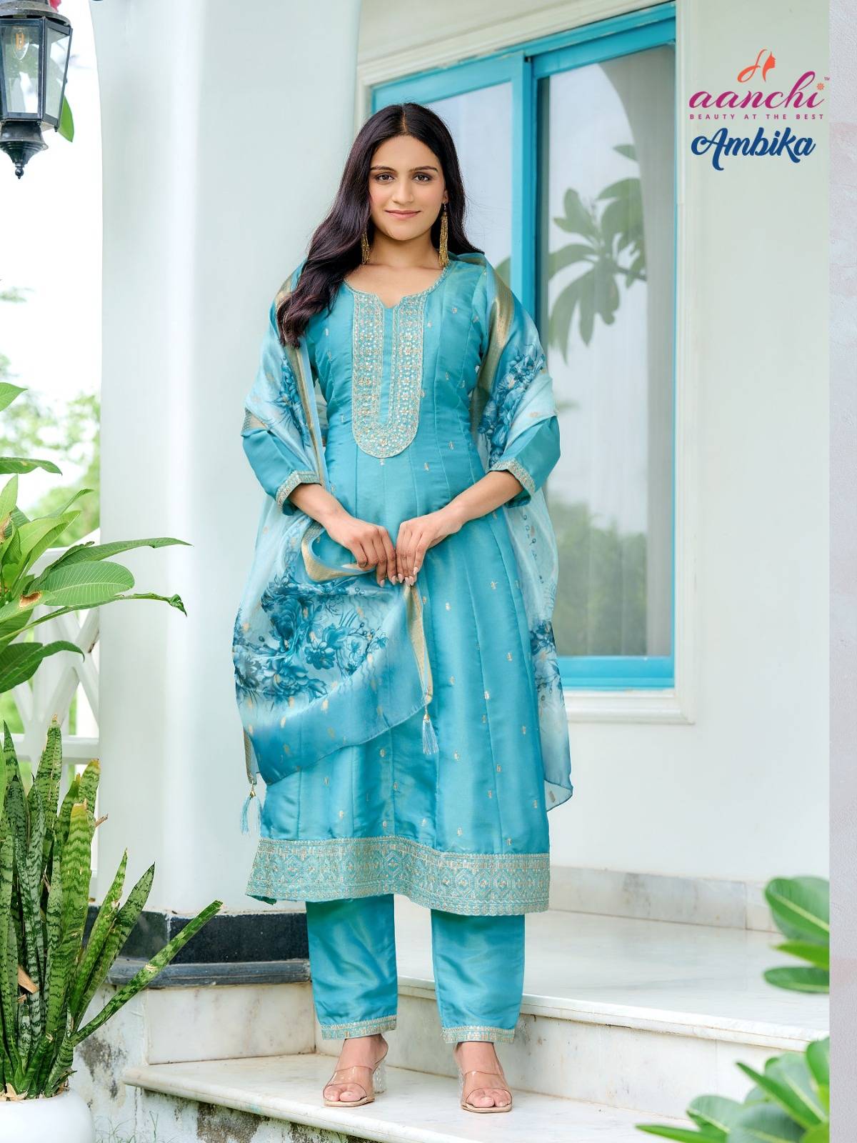 Aanchi ambika 3 pcs flair kurti wholesale shop in surat